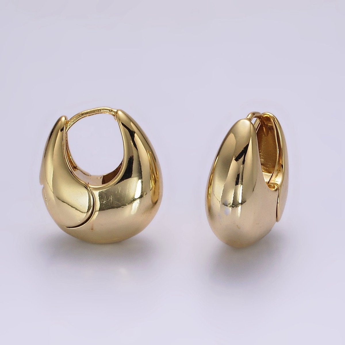 14K Gold Filled 23mm Teardrop Rounded Chubby Huggie Hoop Earrings in Gold & Silver | AE371 AE372 - DLUXCA