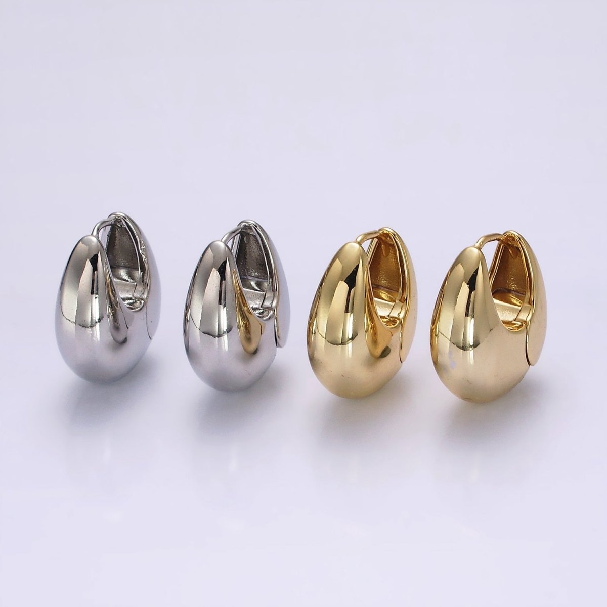 14K Gold Filled 23mm Teardrop Rounded Chubby Huggie Hoop Earrings in Gold & Silver | AE371 AE372 - DLUXCA