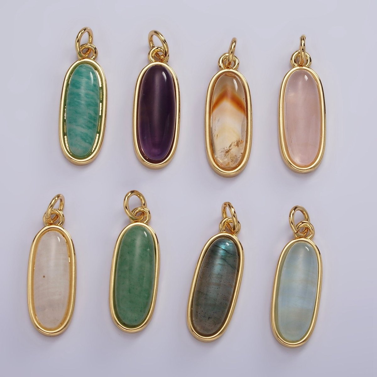 14K Gold Filled 24mm Natural Gemstone Bezel Oblong Charm | AG574 - AG581 - DLUXCA