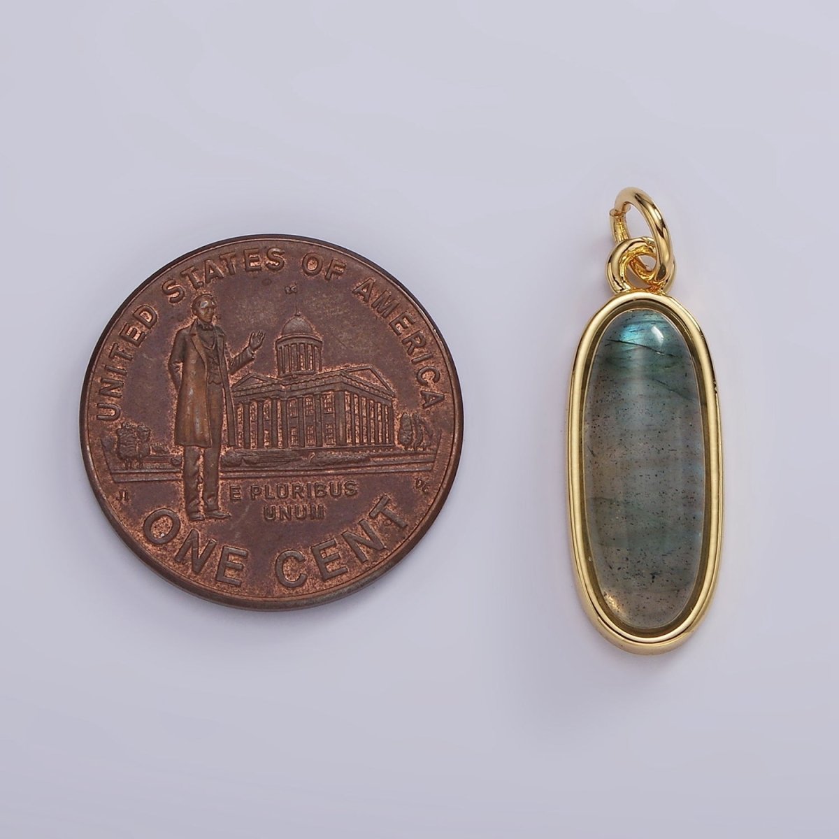 14K Gold Filled 24mm Natural Gemstone Bezel Oblong Charm | AG574 - AG581 - DLUXCA