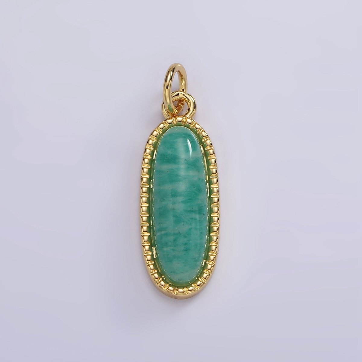 14K Gold Filled 24mm Natural Gemstone Dotted Bezel Oblong Charm | AG566 - AG571 - DLUXCA