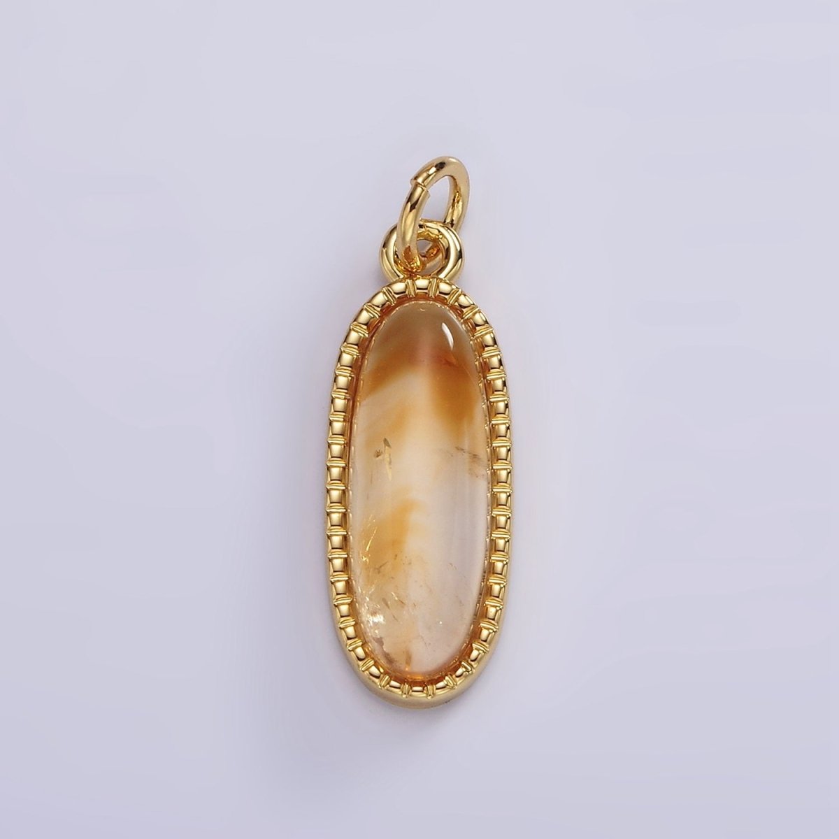 14K Gold Filled 24mm Natural Gemstone Dotted Bezel Oblong Charm | AG566 - AG571 - DLUXCA