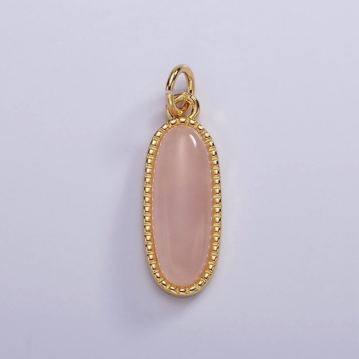 14K Gold Filled 24mm Natural Gemstone Dotted Bezel Oblong Charm | AG566 - AG571 - DLUXCA