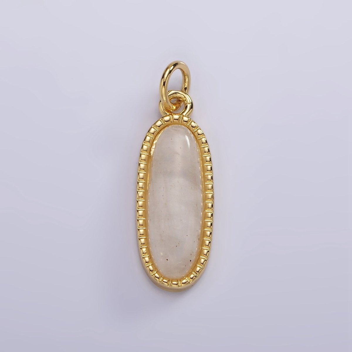 14K Gold Filled 24mm Natural Gemstone Dotted Bezel Oblong Charm | AG566 - AG571 - DLUXCA