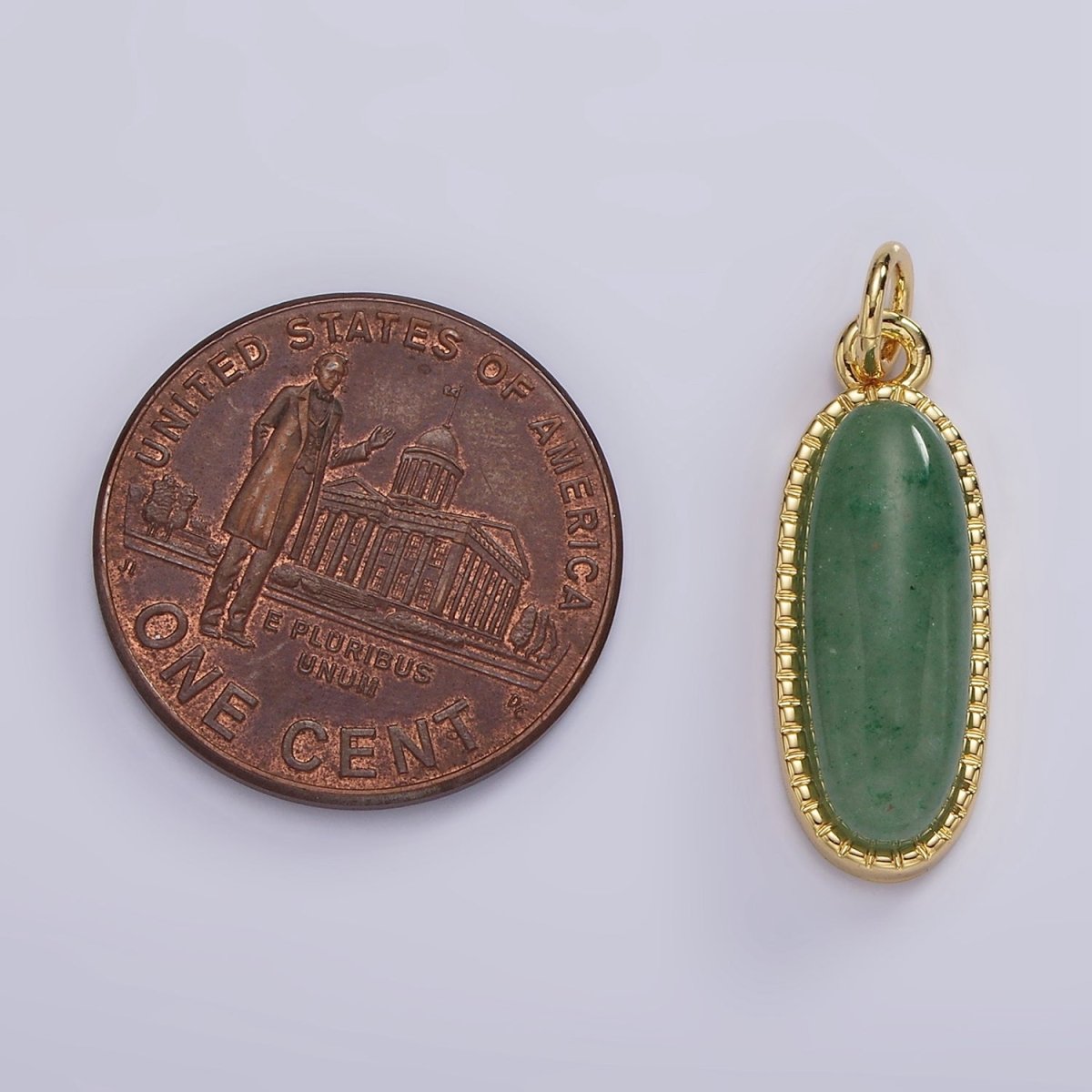 14K Gold Filled 24mm Natural Gemstone Dotted Bezel Oblong Charm | AG566 - AG571 - DLUXCA