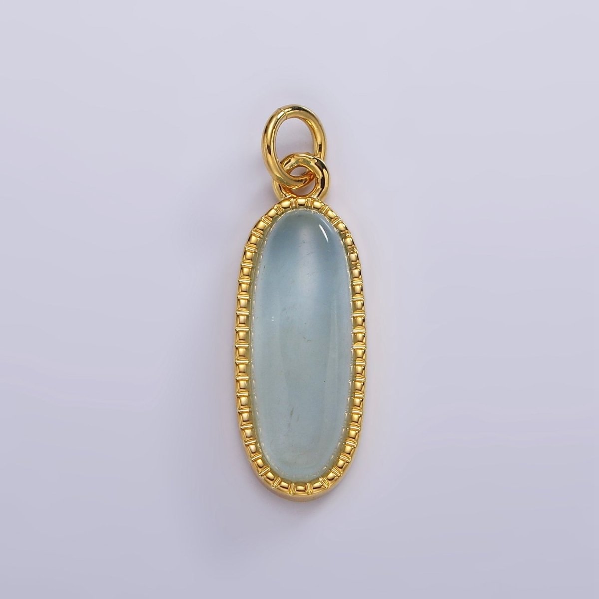 14K Gold Filled 24mm Natural Gemstone Dotted Bezel Oblong Charm | AG566 - AG571 - DLUXCA