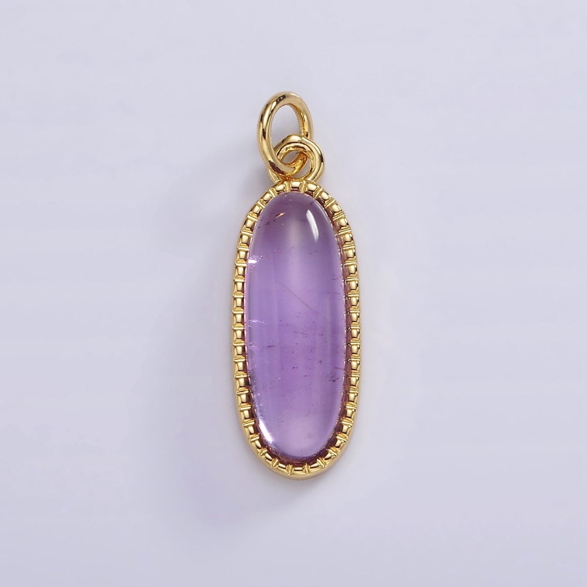14K Gold Filled 24mm Natural Gemstone Dotted Bezel Oblong Charm | AG566 - AG571 - DLUXCA