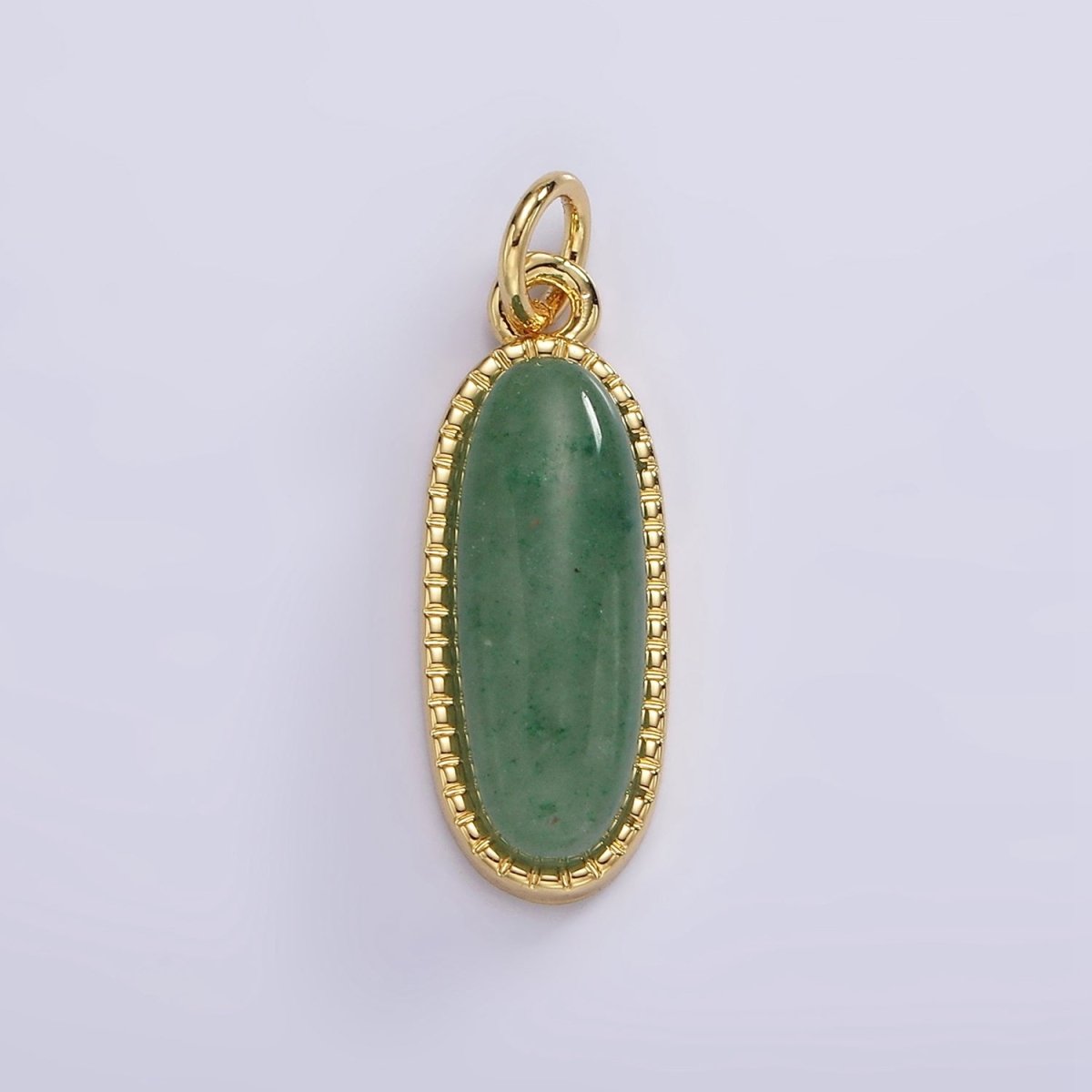 14K Gold Filled 24mm Natural Gemstone Dotted Bezel Oblong Charm | AG566 - AG571 - DLUXCA