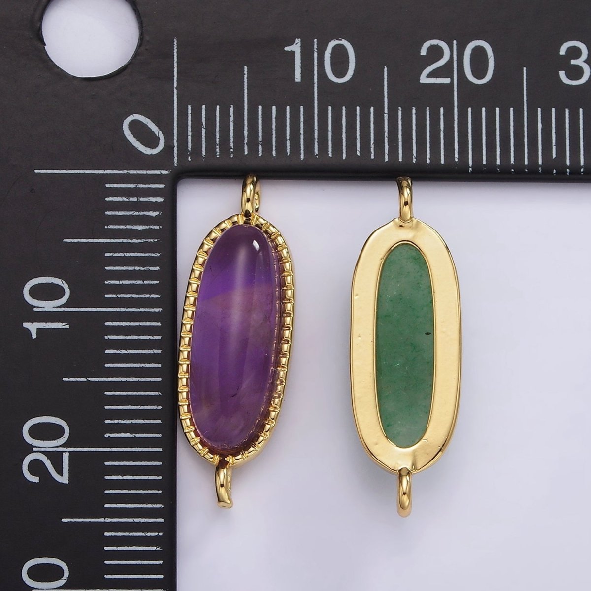 14K Gold Filled 24mm Natural Gemstone Dotted Bezel Oblong Connector | G238 - G243 - DLUXCA