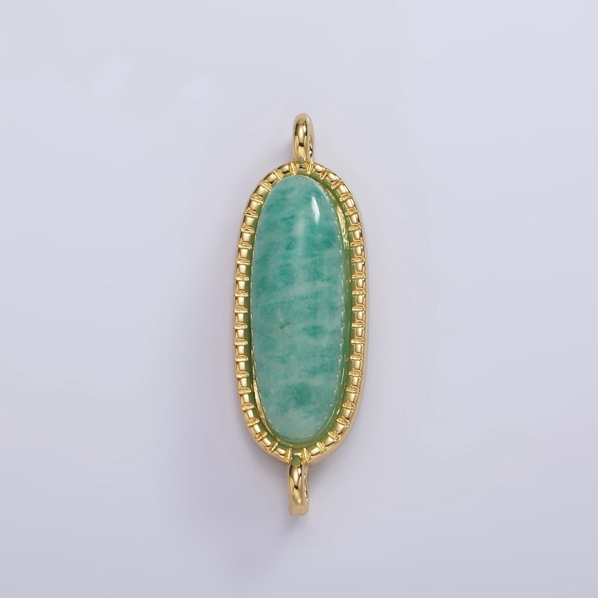 14K Gold Filled 24mm Natural Gemstone Dotted Bezel Oblong Connector | G238 - G243 - DLUXCA