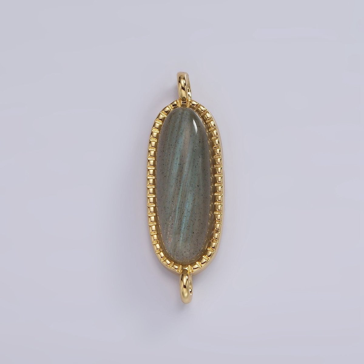 14K Gold Filled 24mm Natural Gemstone Dotted Bezel Oblong Connector | G238 - G243 - DLUXCA