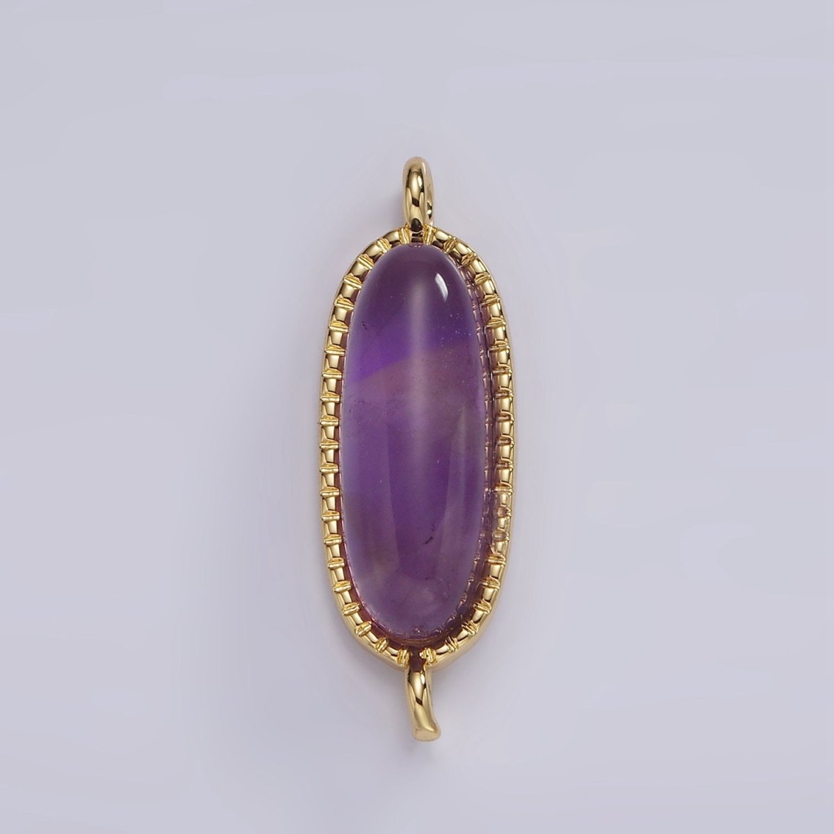 14K Gold Filled 24mm Natural Gemstone Dotted Bezel Oblong Connector | G238 - G243 - DLUXCA