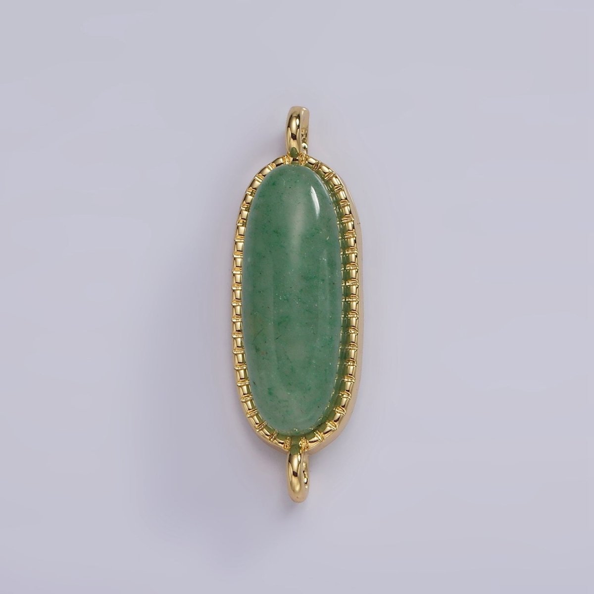 14K Gold Filled 24mm Natural Gemstone Dotted Bezel Oblong Connector | G238 - G243 - DLUXCA