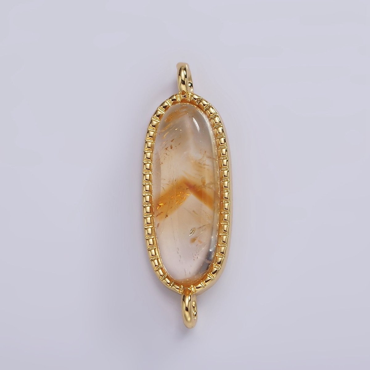 14K Gold Filled 24mm Natural Gemstone Dotted Bezel Oblong Connector | G238 - G243 - DLUXCA