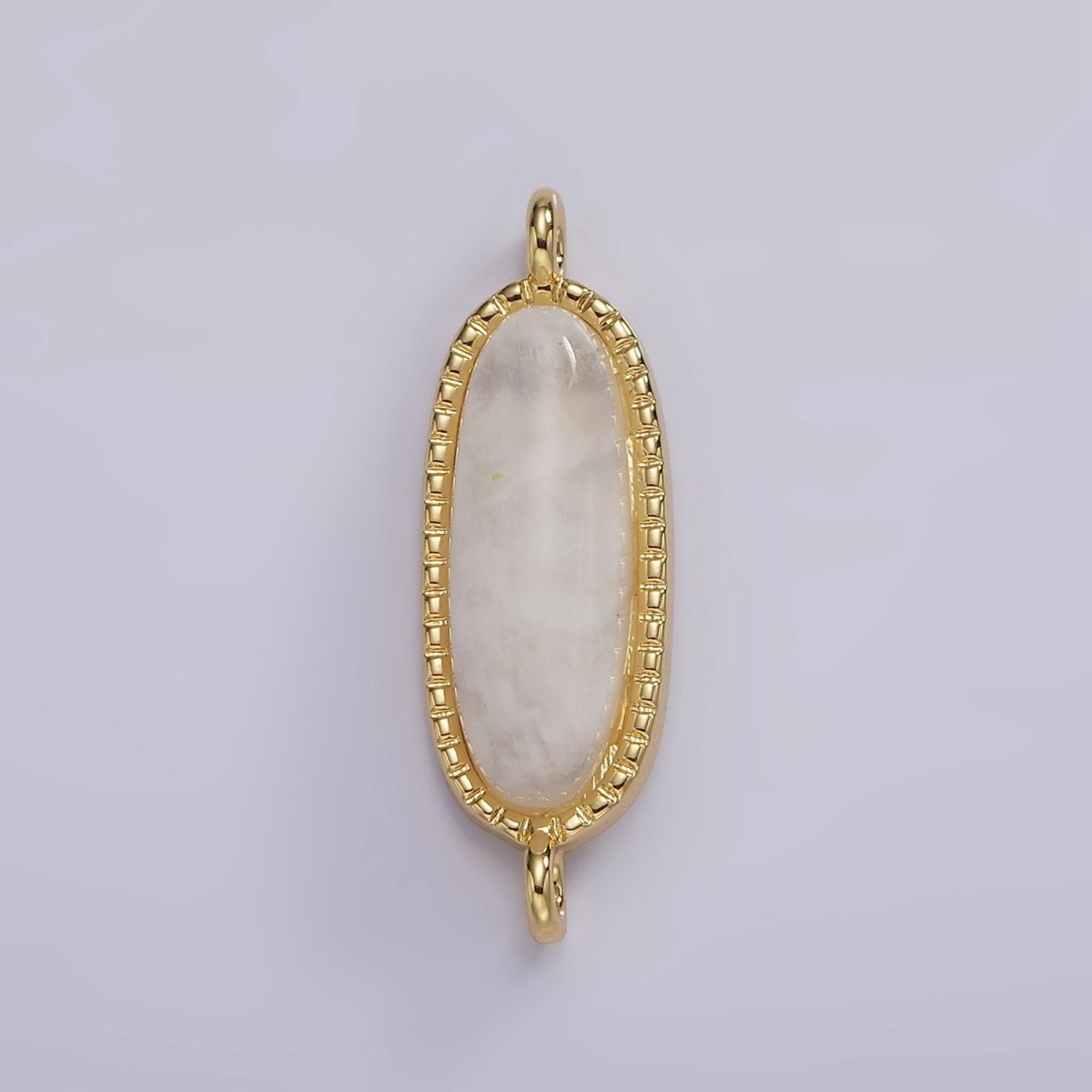 14K Gold Filled 24mm Natural Gemstone Dotted Bezel Oblong Connector | G238 - G243 - DLUXCA