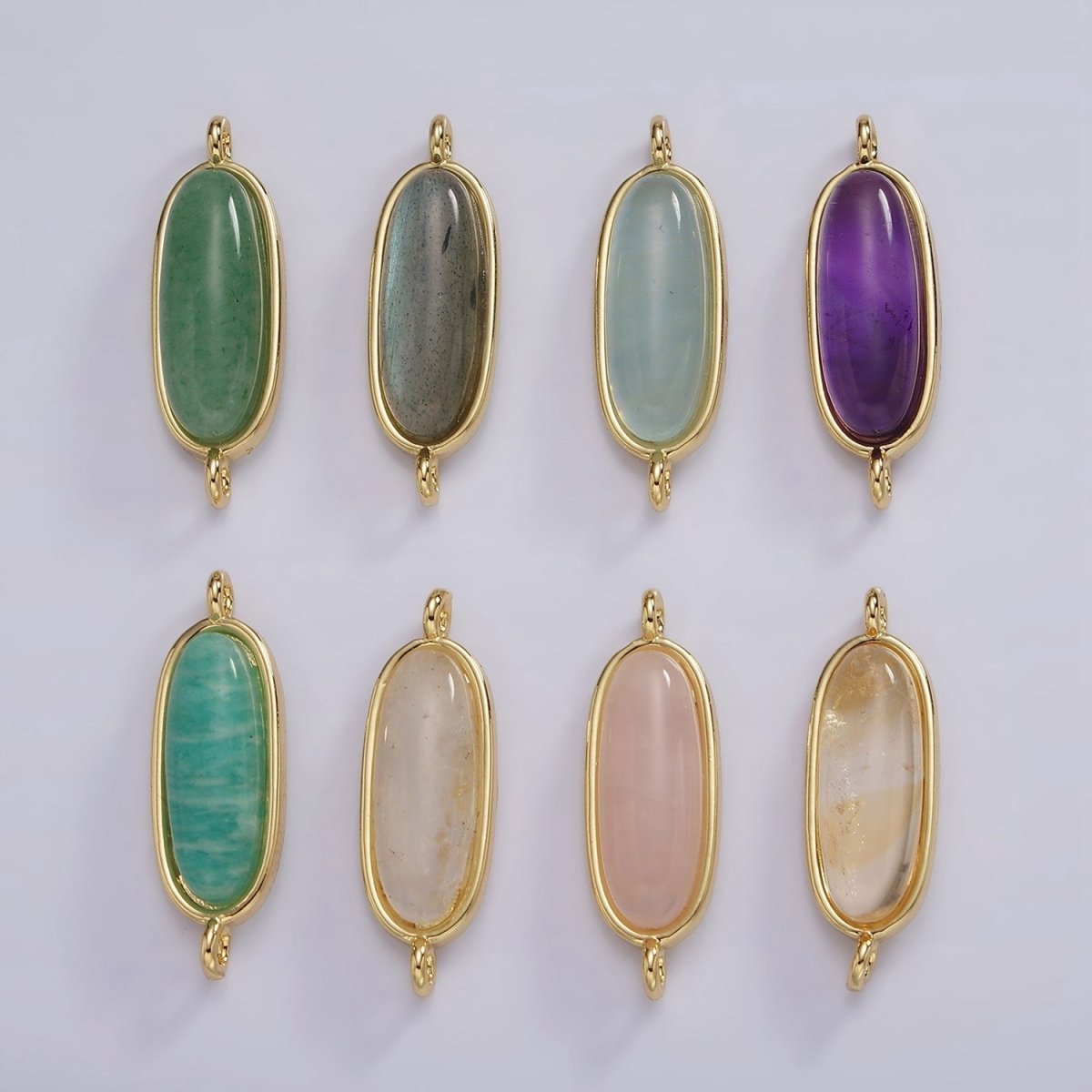 14K Gold Filled 24mm Natural Gemstone Oblong Bezel Connector | G229 - G237 - DLUXCA