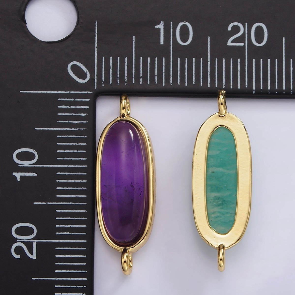 14K Gold Filled 24mm Natural Gemstone Oblong Bezel Connector | G229 - G237 - DLUXCA