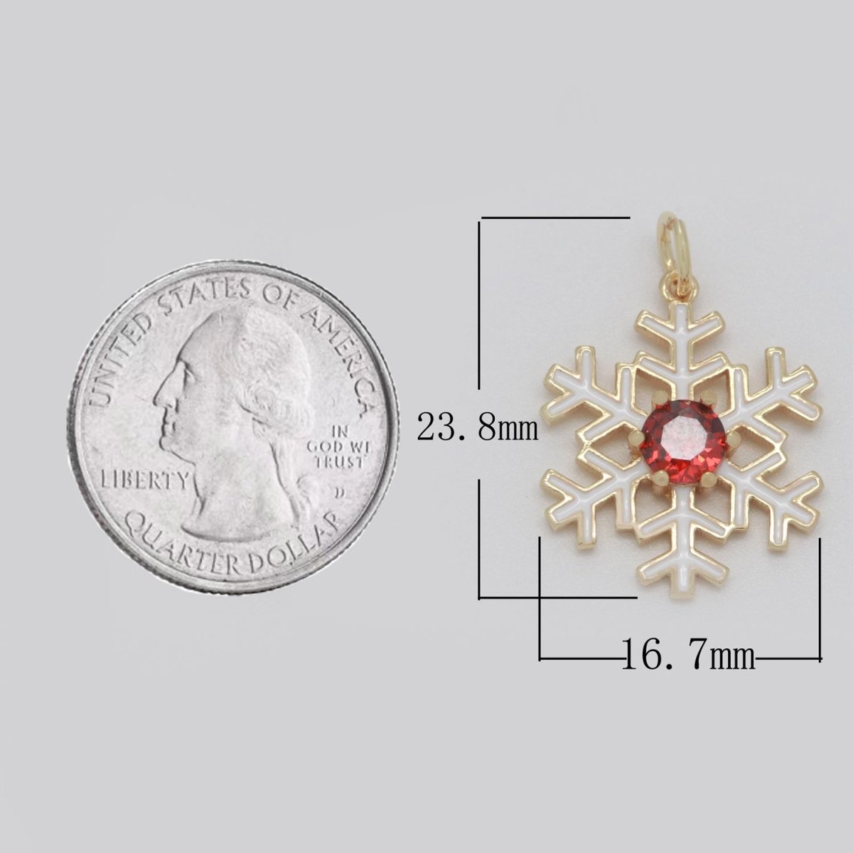 14k Gold Filled 24x16.5mm Wholesale Gold Snowflake Pendant with Red Cubic Zirconia Stone Pendant for Necklace Bracelet Earring Making M-719 - DLUXCA