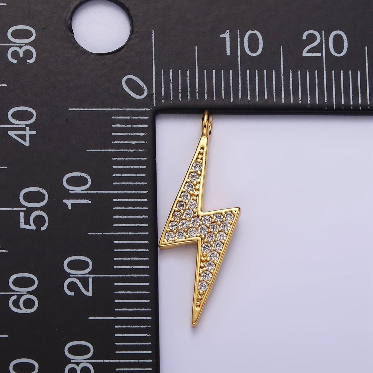 14K Gold Filled 25.5mm Clear Micro Paved CZ Thunder Lightning Bolt Charm in Gold & Silver | AG402 AG403 - DLUXCA