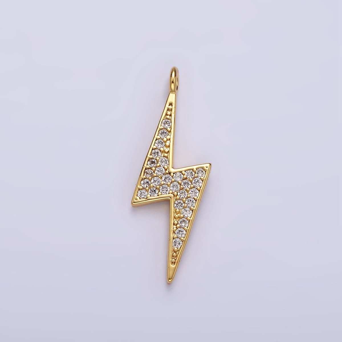 14K Gold Filled 25.5mm Clear Micro Paved CZ Thunder Lightning Bolt Charm in Gold & Silver | AG402 AG403 - DLUXCA