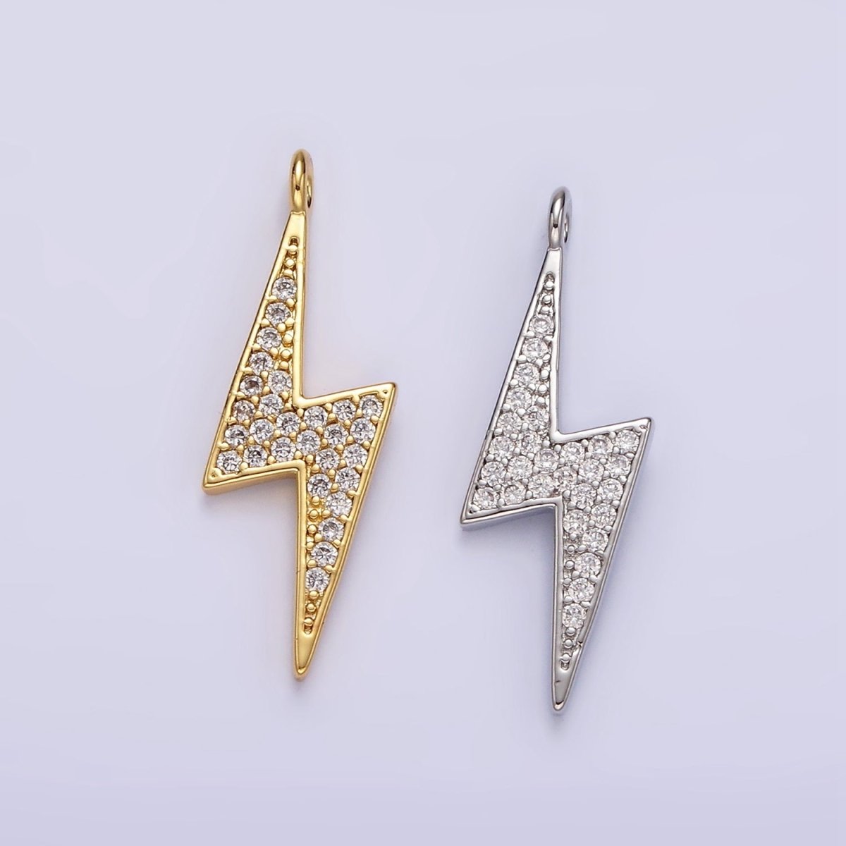 14K Gold Filled 25.5mm Clear Micro Paved CZ Thunder Lightning Bolt Charm in Gold & Silver | AG402 AG403 - DLUXCA
