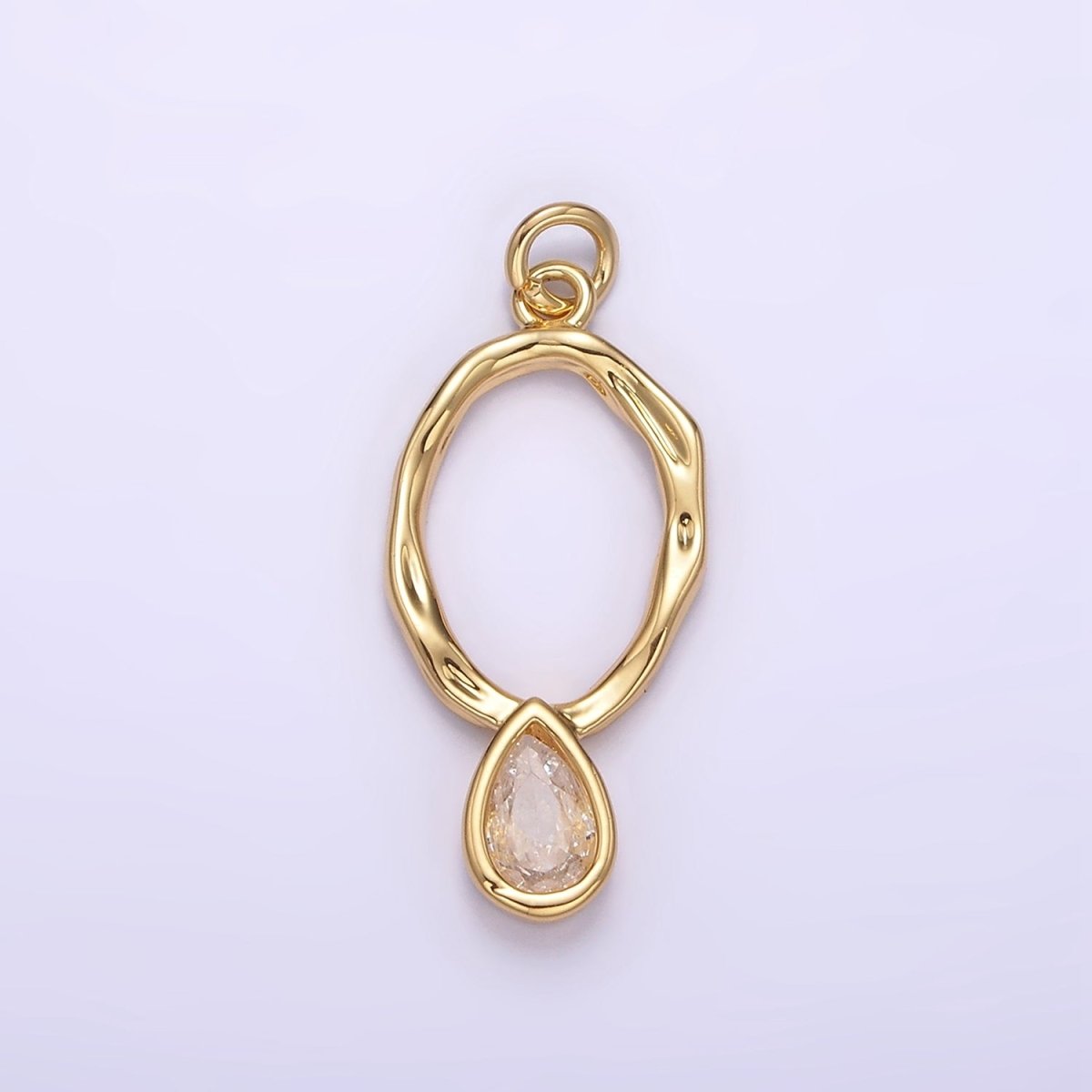 14K Gold Filled 25.5mm Open Dented Oblong Clear Teardrop CZ Drop Charm | AG280 - DLUXCA