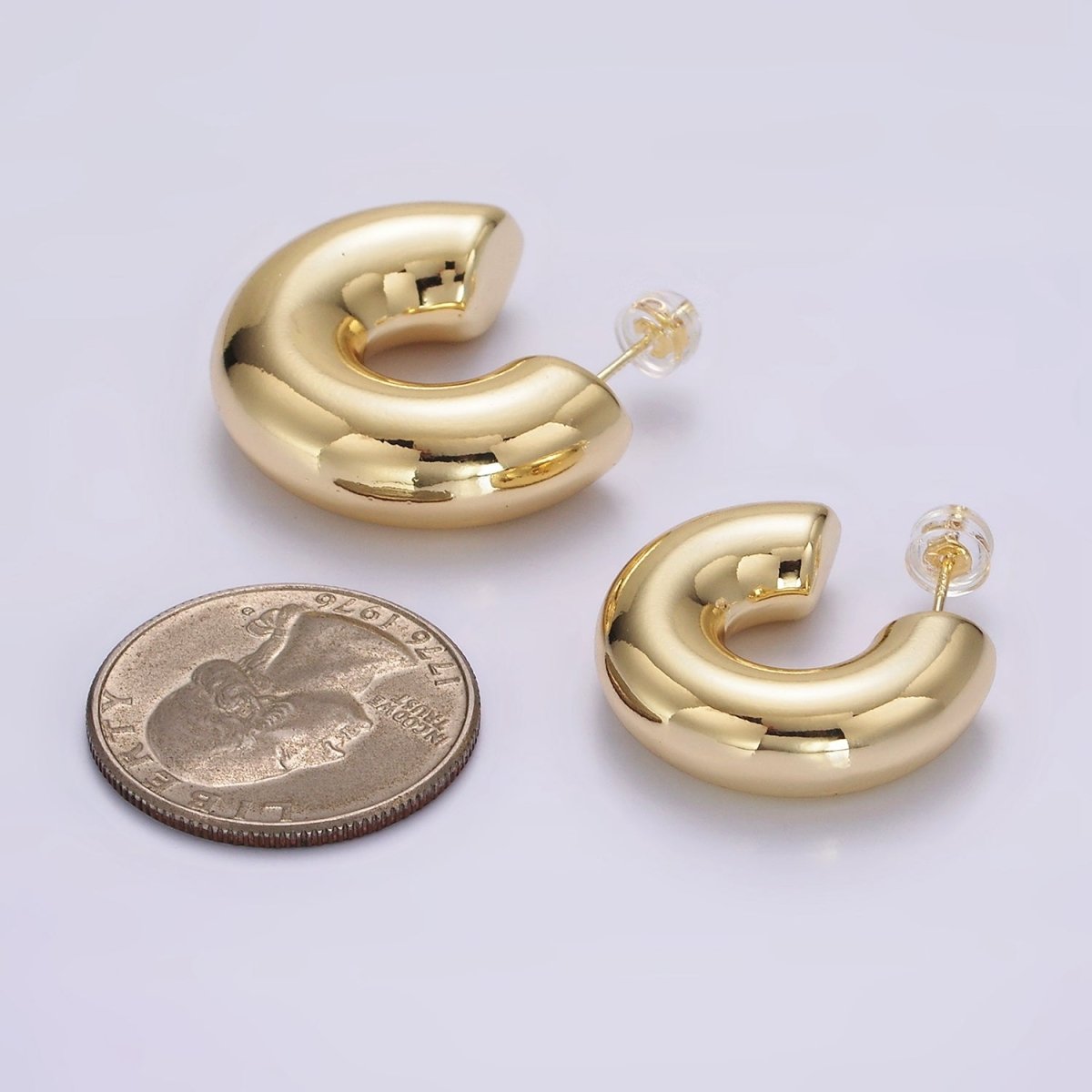 14K Gold Filled 25mm, 30mm Chubby C-Shaped Minimalist Hoop Earrings | AE354 AE355 - DLUXCA