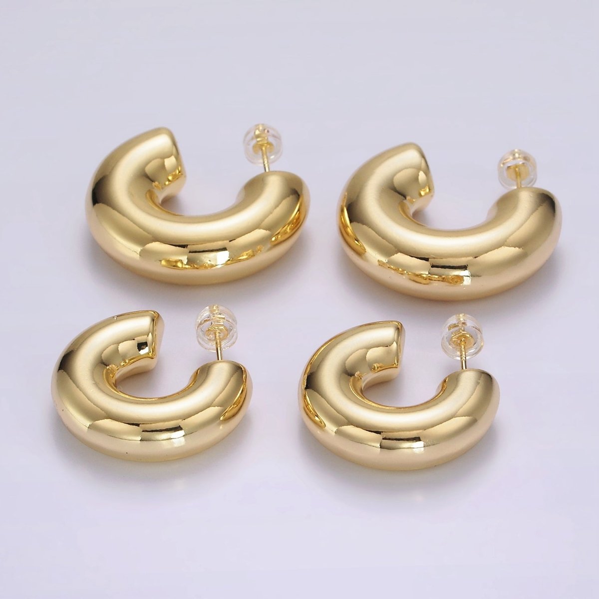 14K Gold Filled 25mm, 30mm Chubby C-Shaped Minimalist Hoop Earrings | AE354 AE355 - DLUXCA