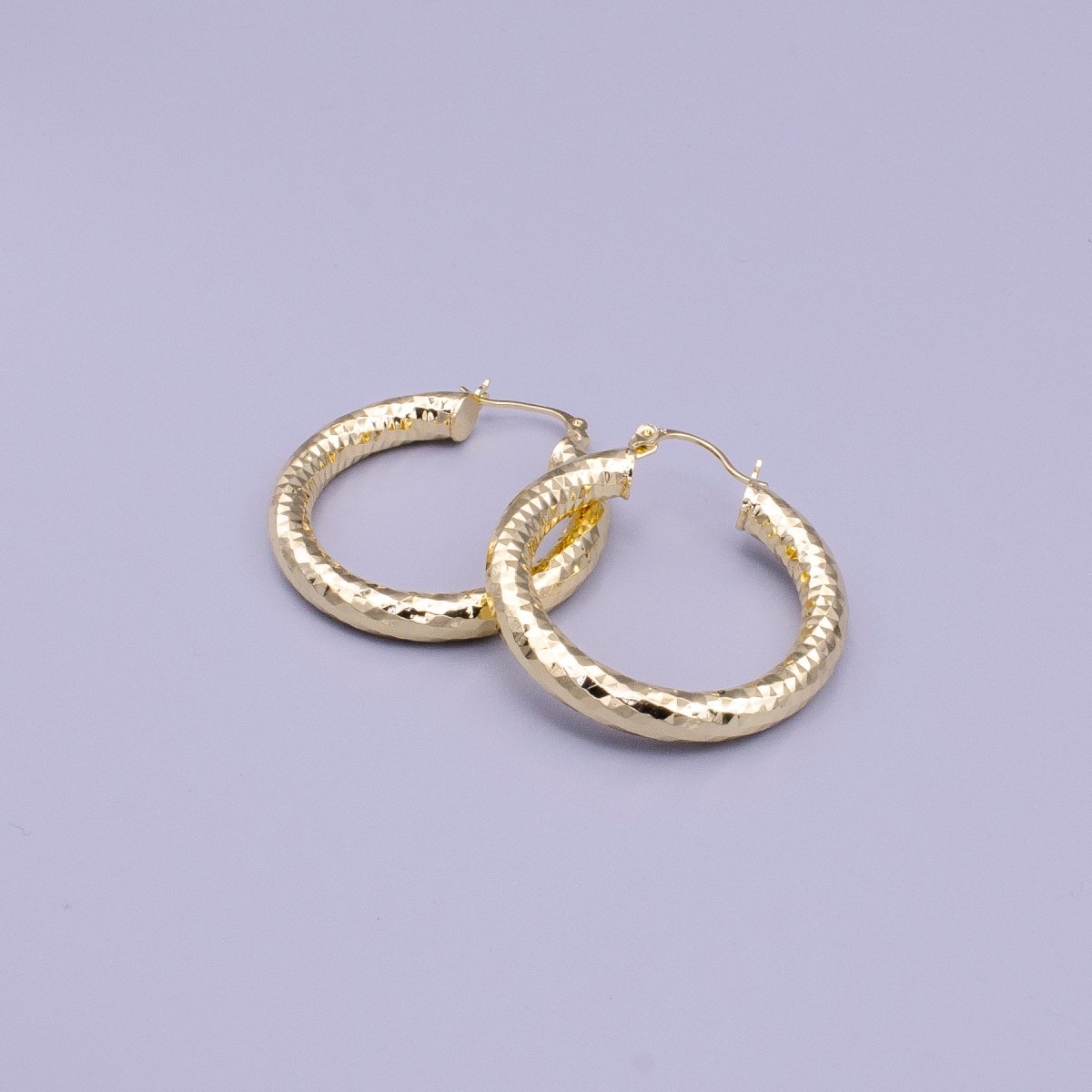 14K Gold Filled 25mm, 35mm, 45mm, 55mm Triangle Multifaceted French Lock Latch Earrings | AE059 - AE062 - DLUXCA