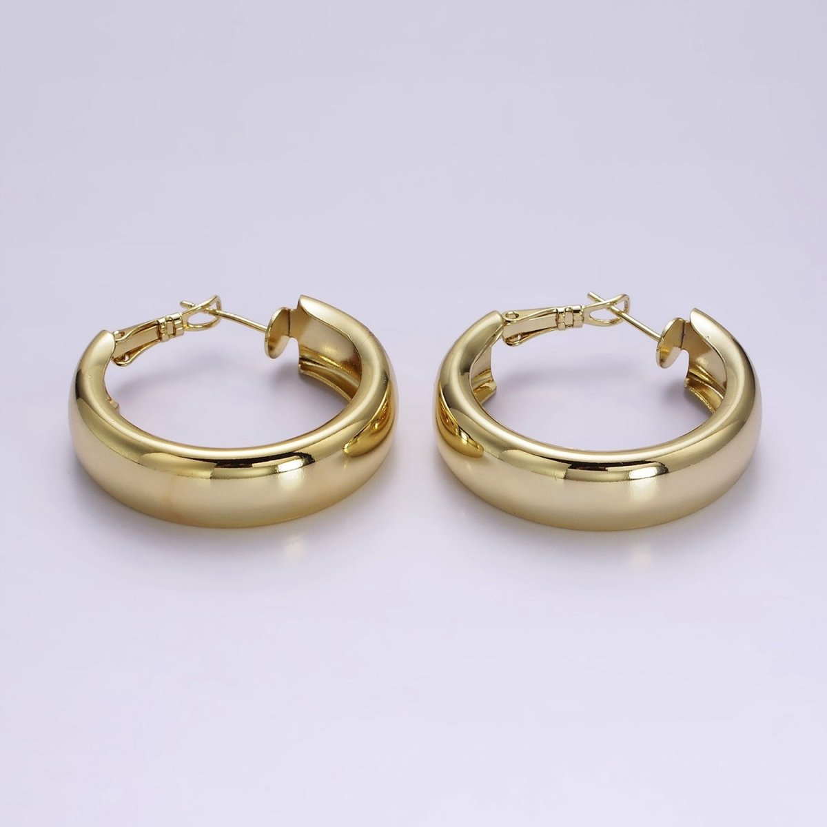 14K Gold Filled 25mm, 35mm, 45mm Wide Band Dome Hinge Hoop Earrings | AE550 AE551 AE407 - DLUXCA