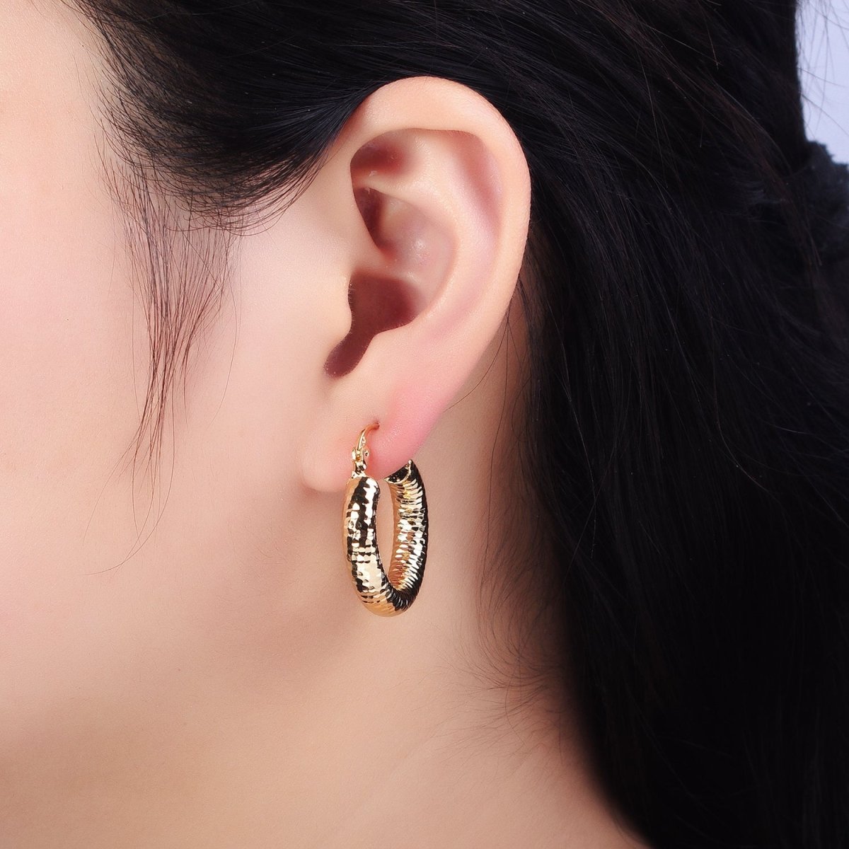 14K Gold Filled 25mm, 45mm, 55mm Round Multifaceted French Lock Latch Earrings | AE054 - AE056 - DLUXCA