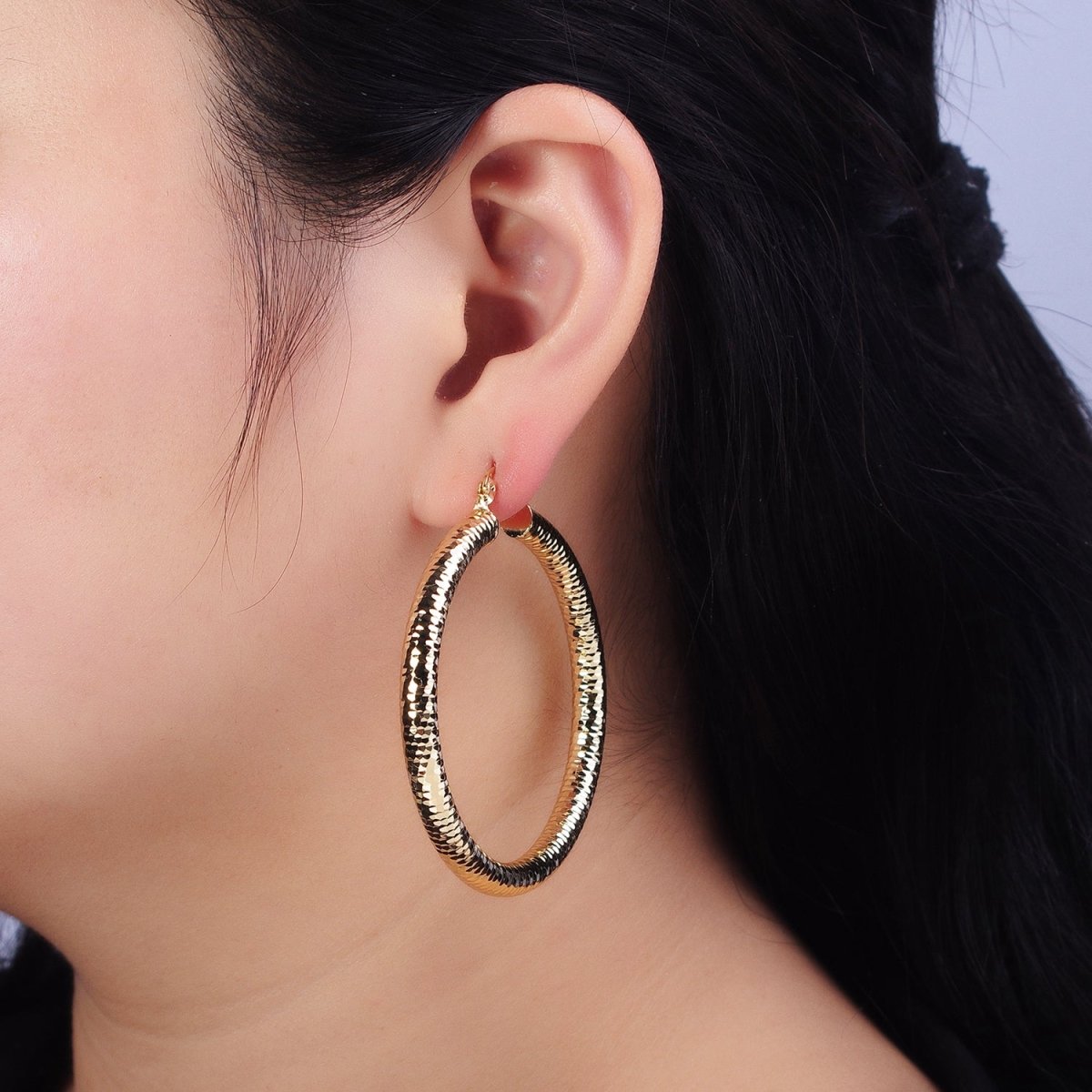 14K Gold Filled 25mm, 45mm, 55mm Round Multifaceted French Lock Latch Earrings | AE054 - AE056 - DLUXCA