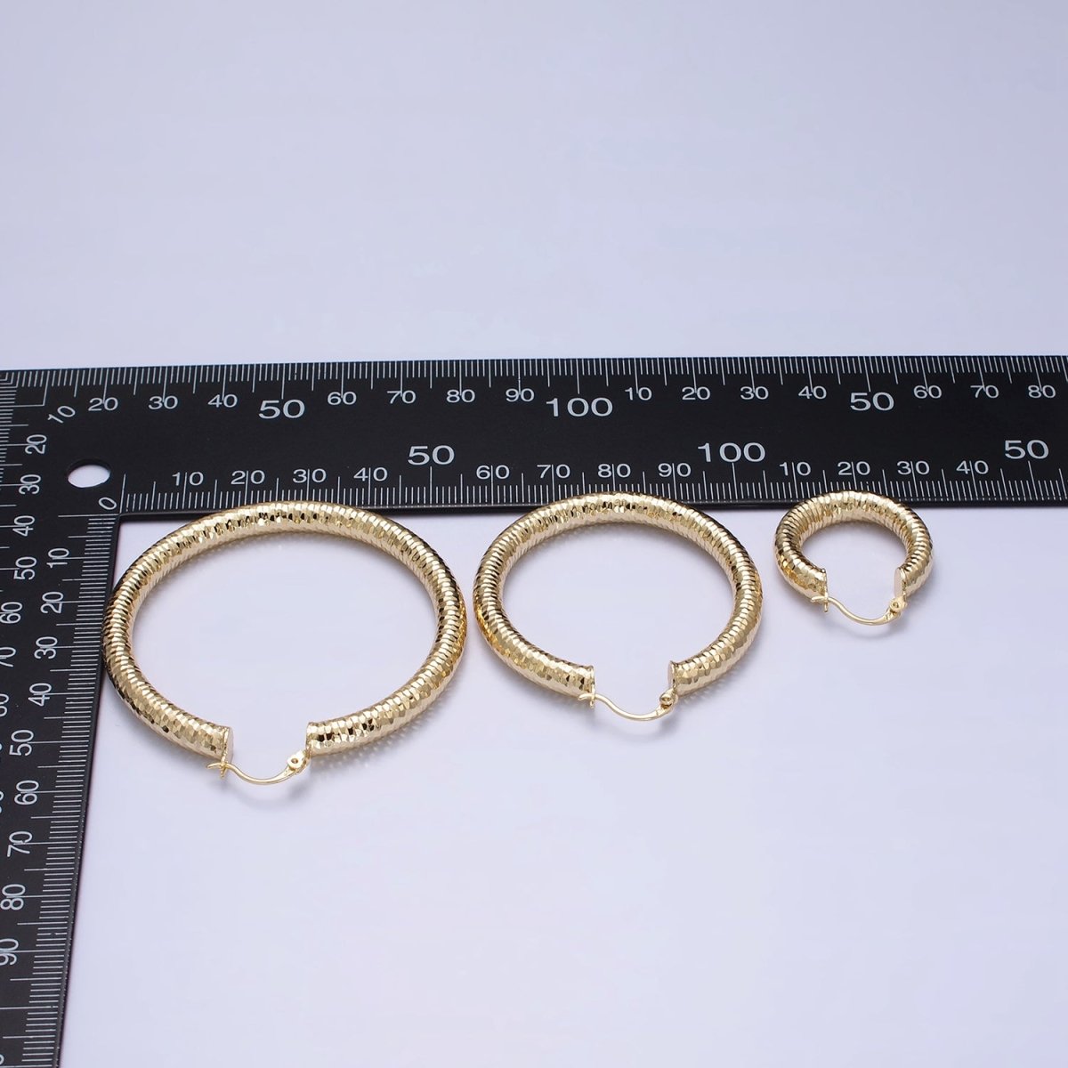 14K Gold Filled 25mm, 45mm, 55mm Round Multifaceted French Lock Latch Earrings | AE054 - AE056 - DLUXCA