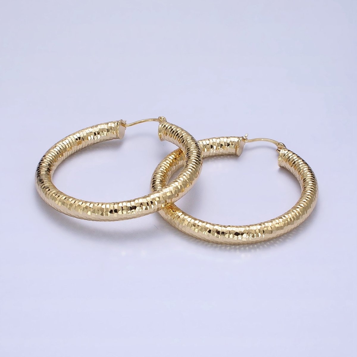 14K Gold Filled 25mm, 45mm, 55mm Round Multifaceted French Lock Latch Earrings | AE054 - AE056 - DLUXCA
