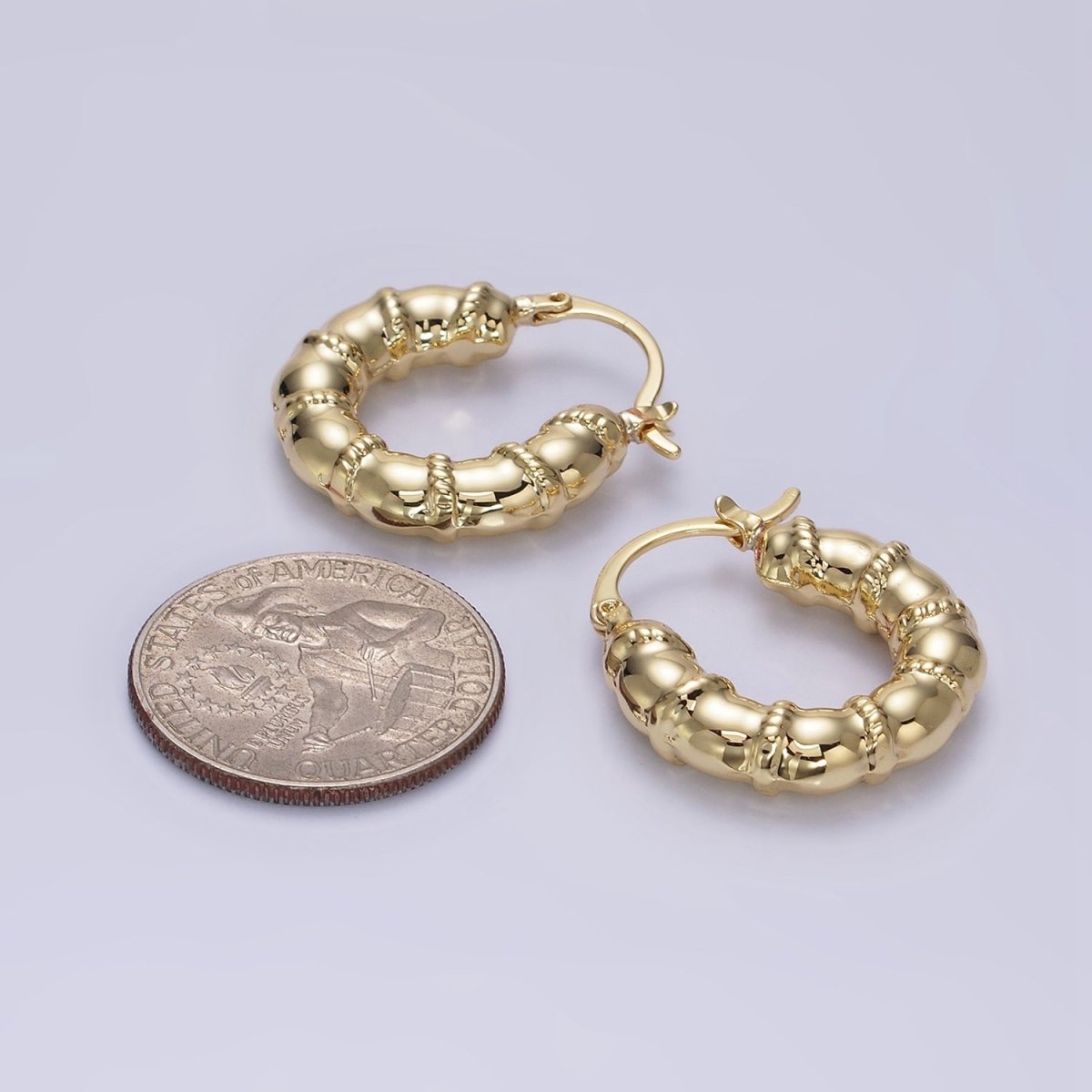 14K Gold Filled 25mm Abstract Chubby Rope Tied French Lock Latch Earrings in Gold & Silver | AE077 AE078 - DLUXCA