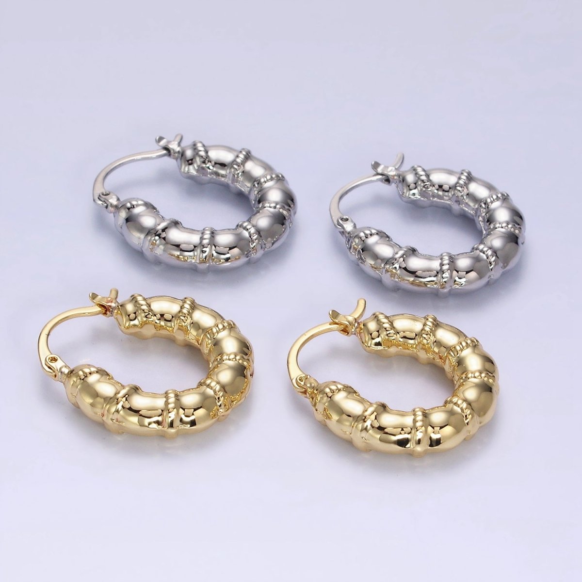 14K Gold Filled 25mm Abstract Chubby Rope Tied French Lock Latch Earrings in Gold & Silver | AE077 AE078 - DLUXCA