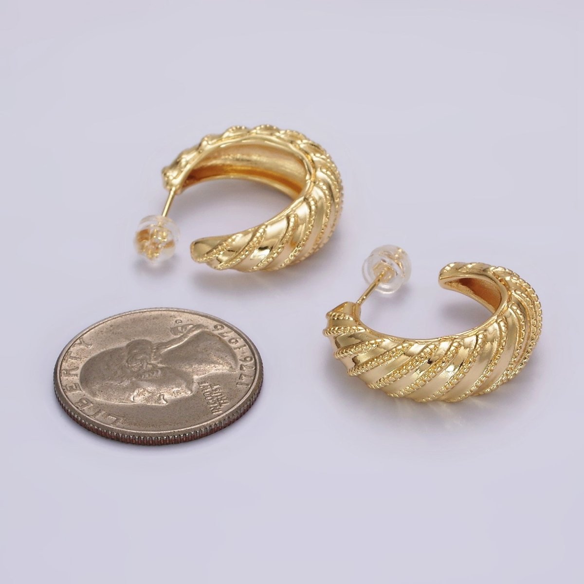 14K Gold Filled 25mm Beaded Croissant C-Shaped Hoop Earrings | AE358 - DLUXCA