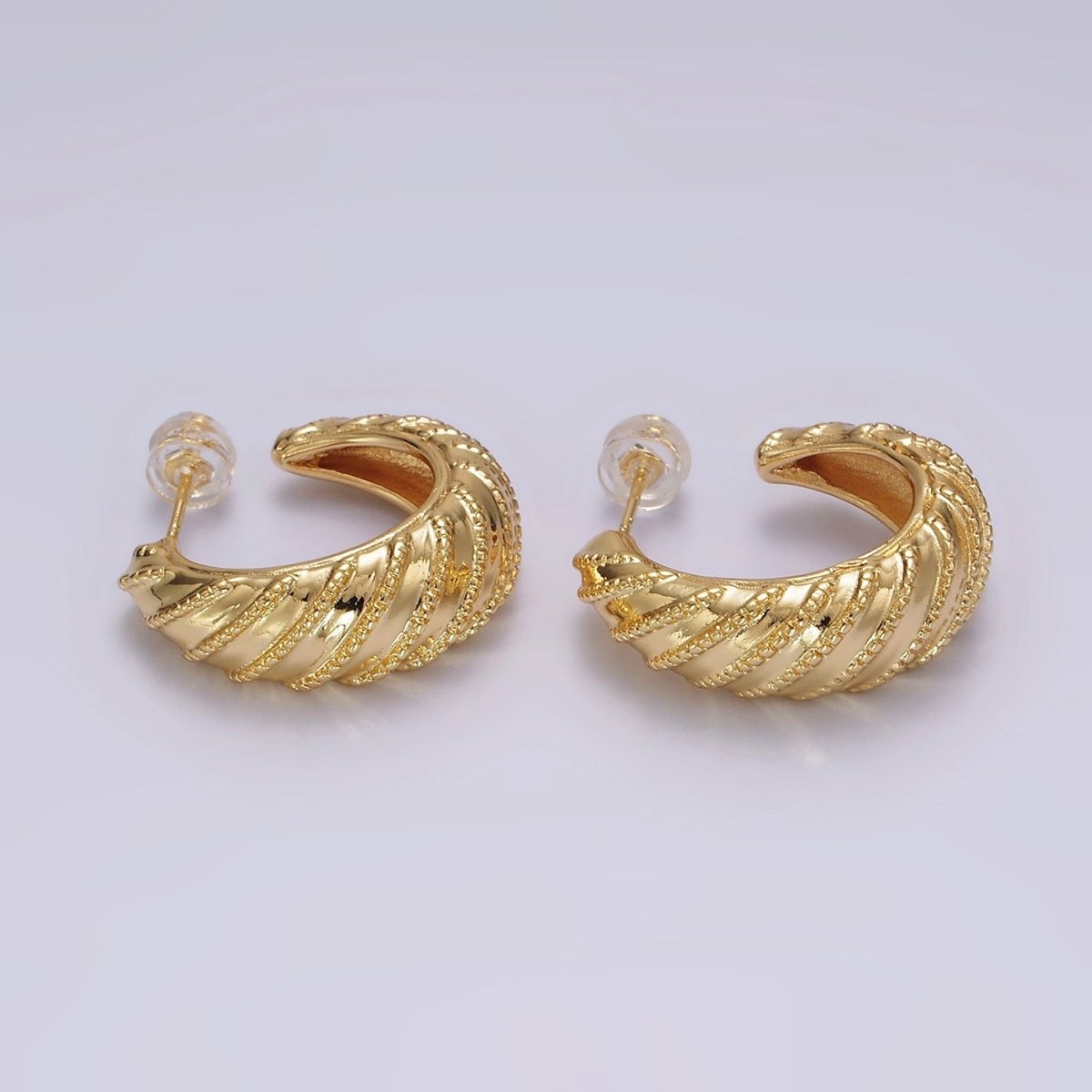 14K Gold Filled 25mm Beaded Croissant C-Shaped Hoop Earrings | AE358 - DLUXCA
