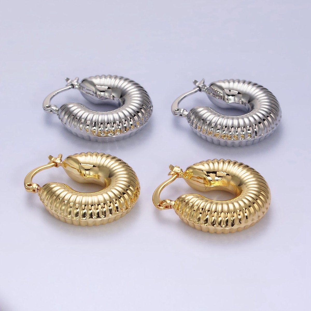 14K Gold Filled 25mm Chubby Croissant French Lock Latch Earrings in Gold & Silver | AE073 AE074 - DLUXCA