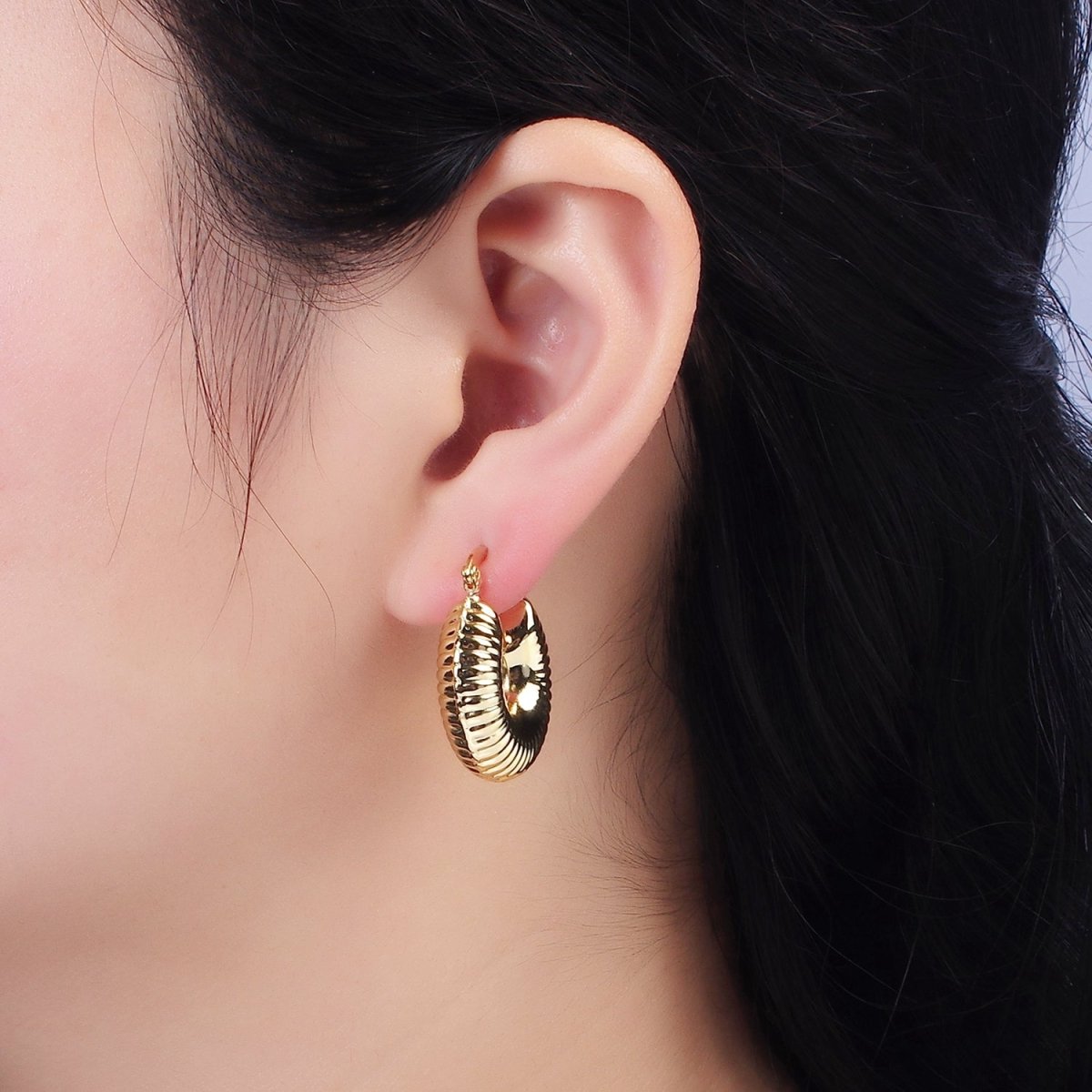 14K Gold Filled 25mm Chubby Croissant French Lock Latch Earrings in Gold & Silver | AE073 AE074 - DLUXCA