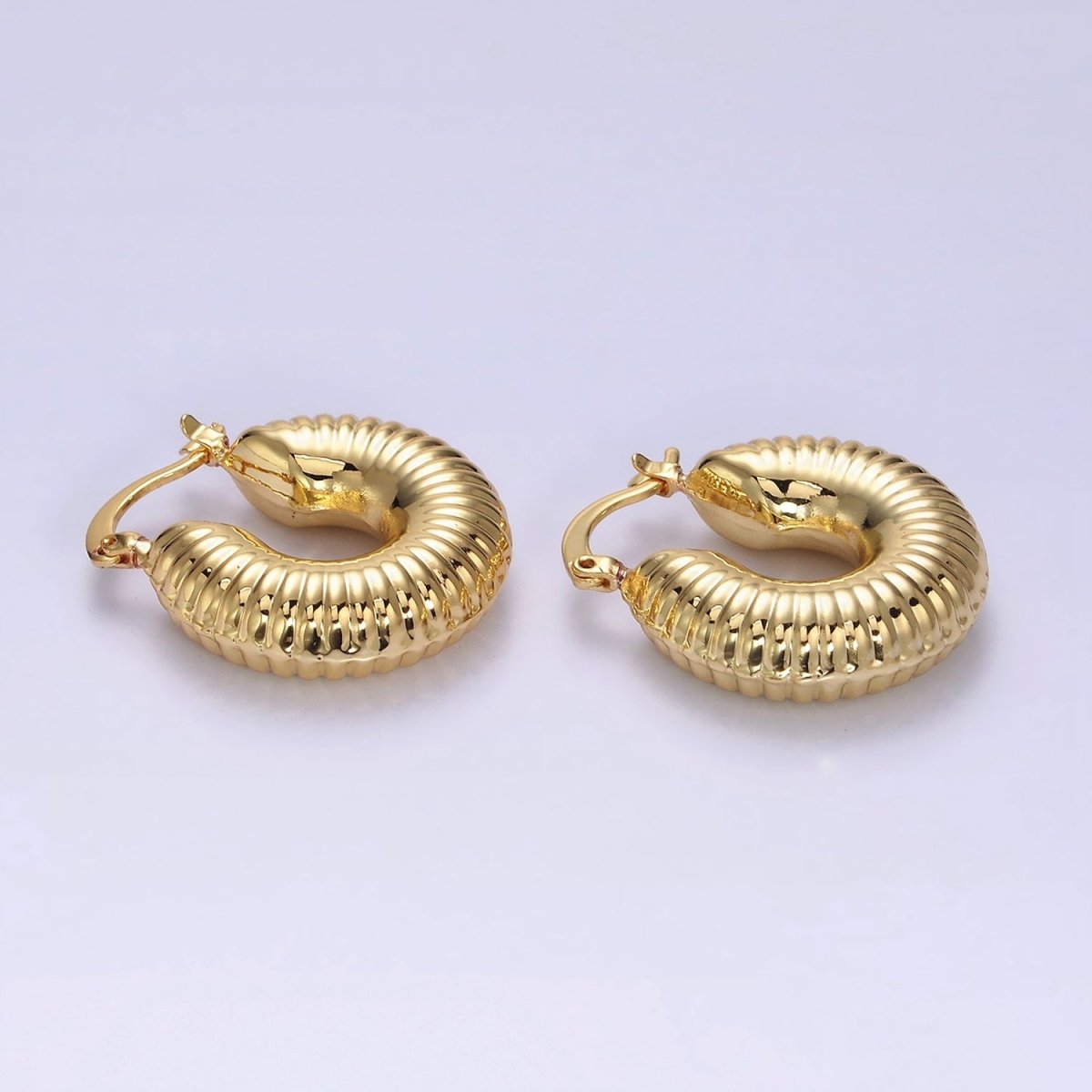 14K Gold Filled 25mm Chubby Croissant French Lock Latch Earrings in Gold & Silver | AE073 AE074 - DLUXCA