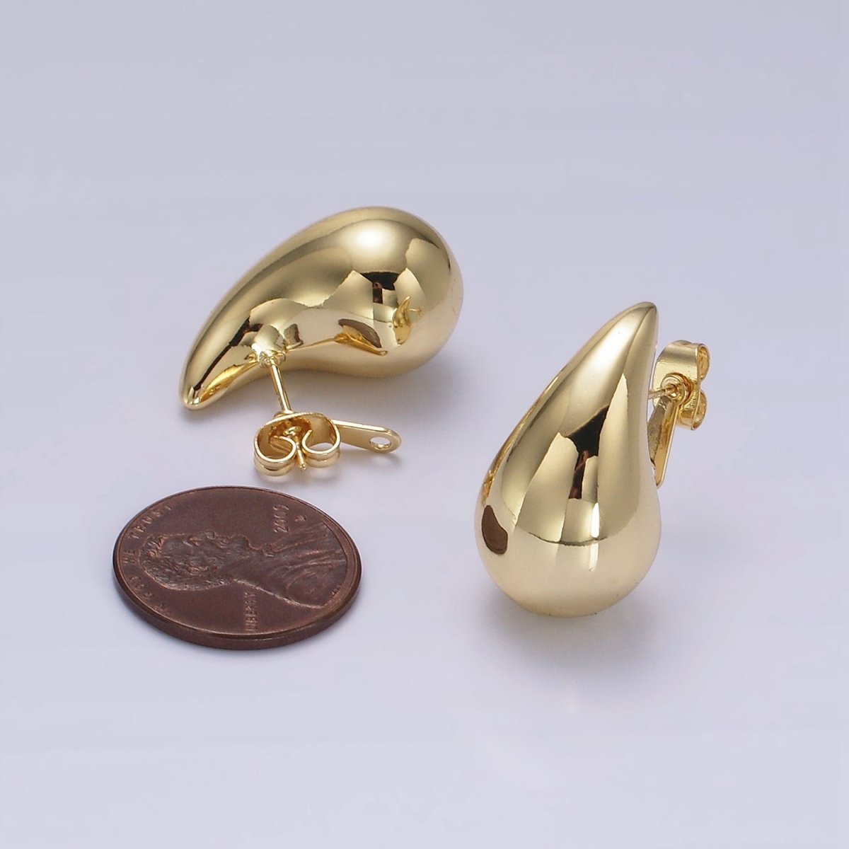 14K Gold Filled 25mm Chunky Modern Teardrop Stud Earrings in Gold & Silver | V-283 V-308 - DLUXCA