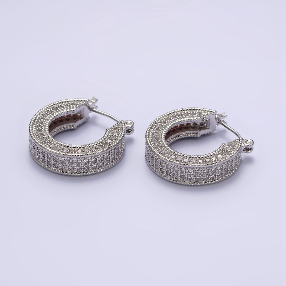 14K Gold Filled 25mm Clear CZ Lined Wide Hoop Latch Earrings in Gold & Silver | AE552 AE553 - DLUXCA