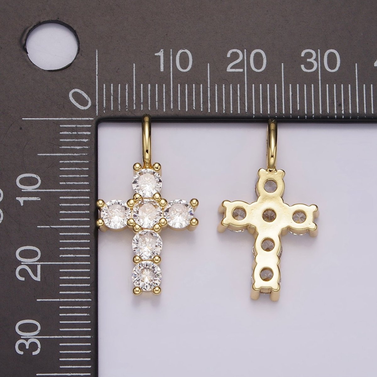 14K Gold Filled 25mm Clear CZ Round Lined Cross Pendant | AH091 - DLUXCA