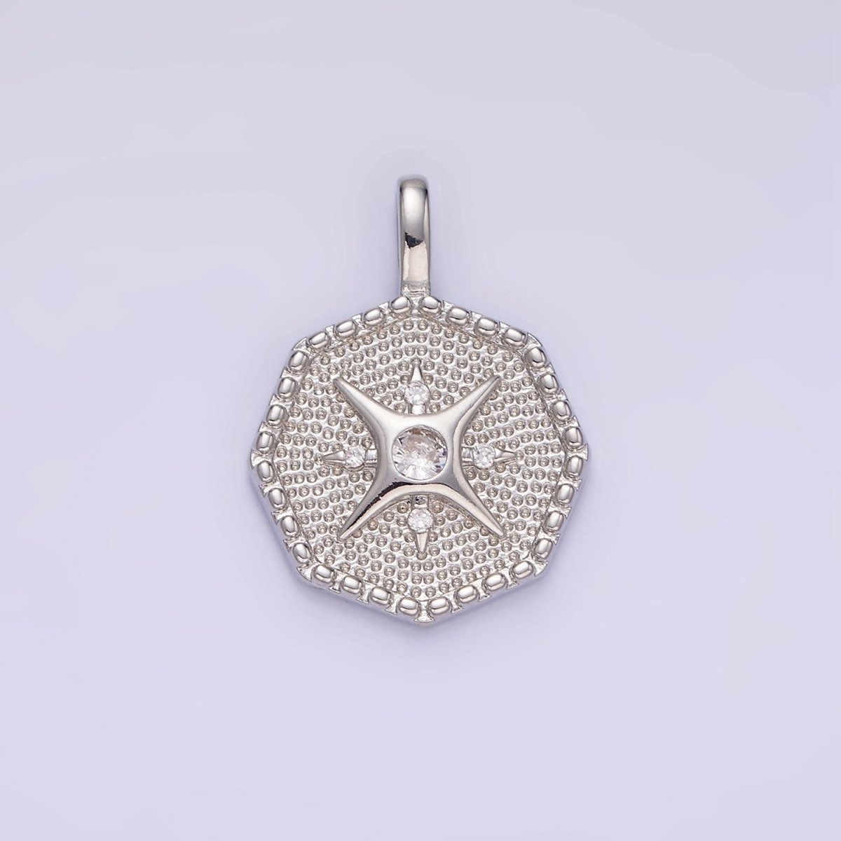 14K Gold Filled 25mm Compass CZ Dotted Hexagonal Pendant in Gold & Silver | AA1151 - DLUXCA