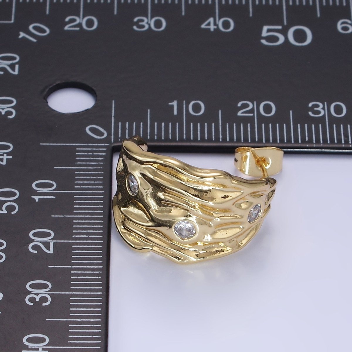 14K Gold Filled 25mm CZ Dotted Hammered C-Shaped Earrings in Gold & Silver | AE1300 AE1301 - DLUXCA