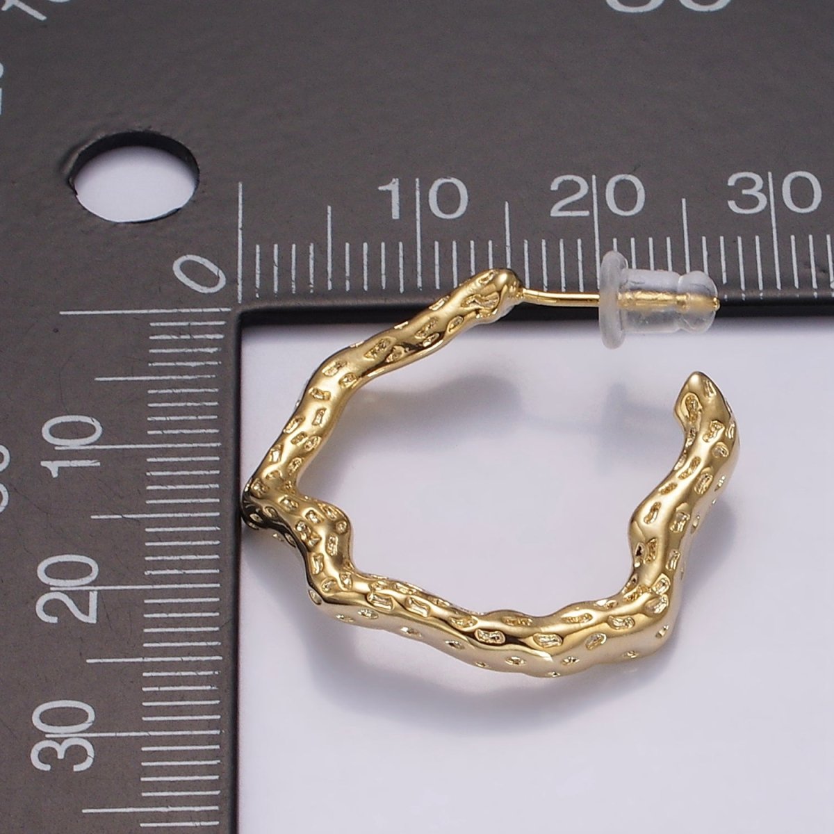 14K Gold Filled 25mm Dented Abstract C-Shaped Hoop Earrings in Gold & Silver | AE330 AE331 - DLUXCA