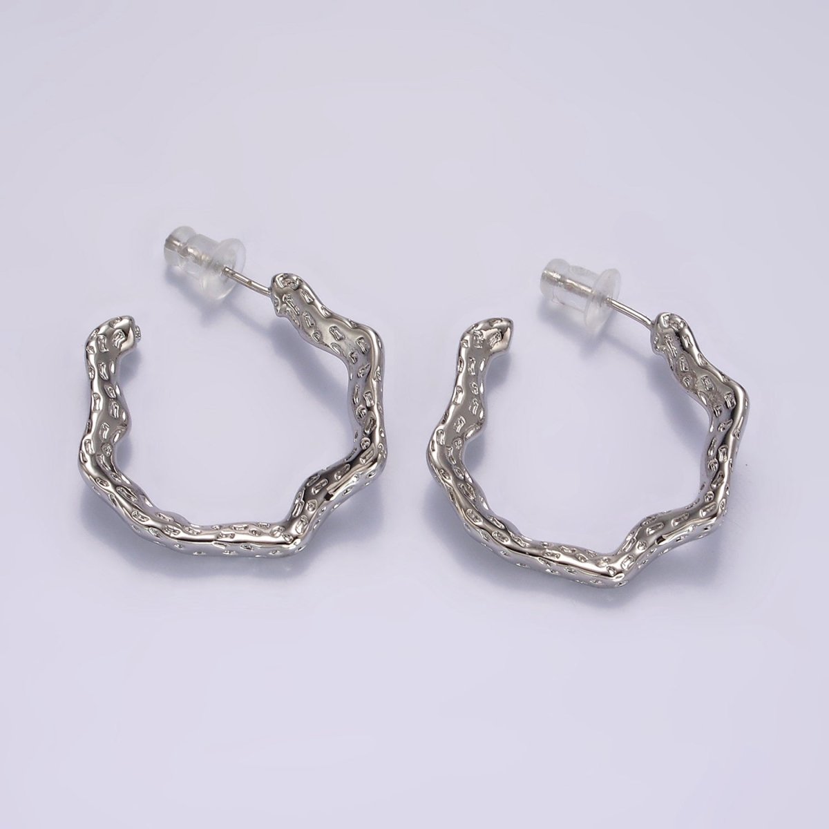 14K Gold Filled 25mm Dented Abstract C-Shaped Hoop Earrings in Gold & Silver | AE330 AE331 - DLUXCA