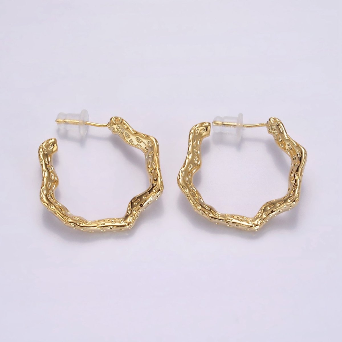 14K Gold Filled 25mm Dented Abstract C-Shaped Hoop Earrings in Gold & Silver | AE330 AE331 - DLUXCA