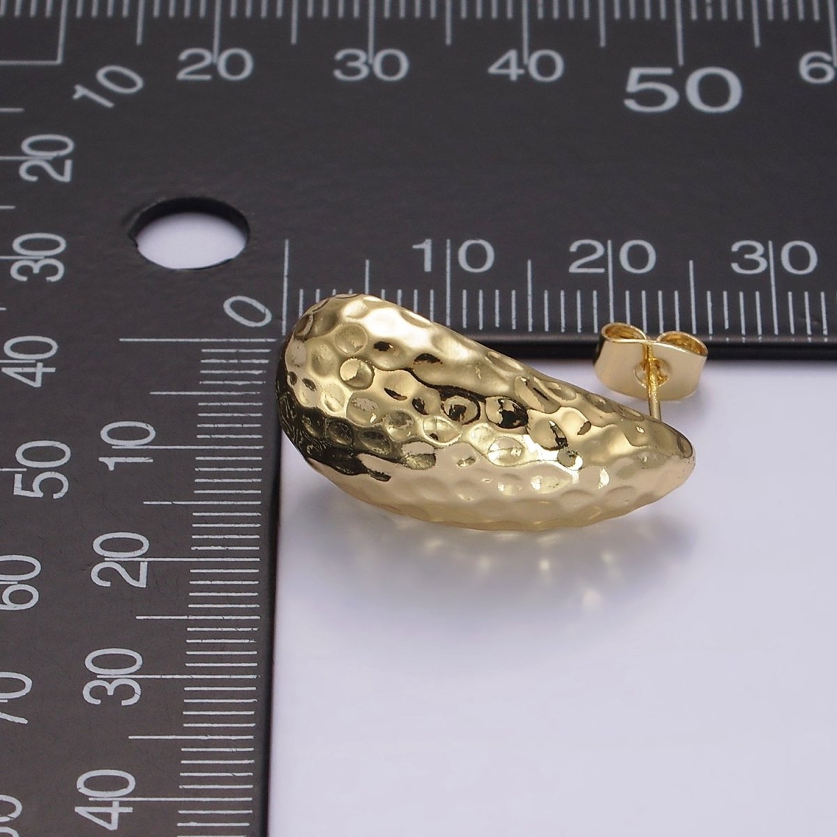 14K Gold Filled 25mm Hammered Teardrop Dome Modern Statement Stud Kylie Earrings | AE171 - DLUXCA